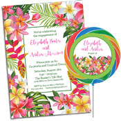 Tropical flower luau theme invitations and party supplies