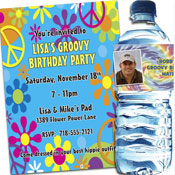 Sixties Hippie theme invitations and party favors