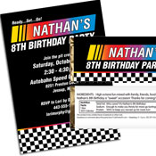Racing flag theme invitations and favors