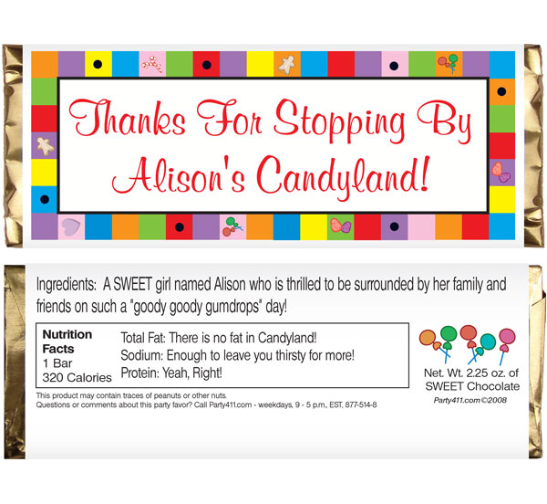 Candyland Theme Candy Bar Wrapper A sweet easy party favor