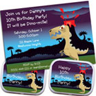 Dinosaur theme invitations and party favors