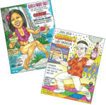 Bachelorette and bachelor theme caricature invitations
