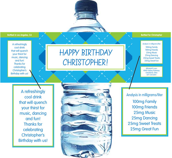 Blue Argyle Water Bottle Label