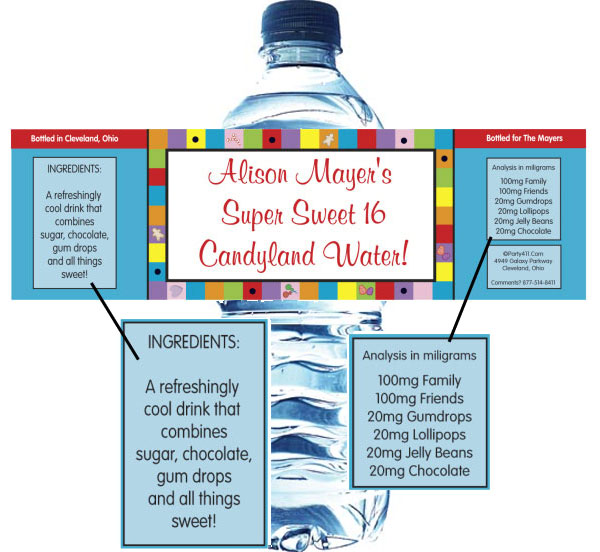 Candyland Theme Water Bottle Label