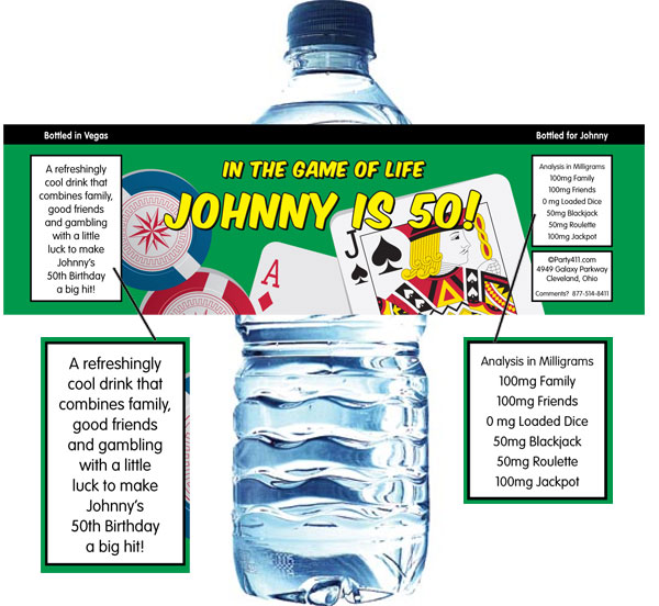 Casino Cards Party Theme Water Bottle Label