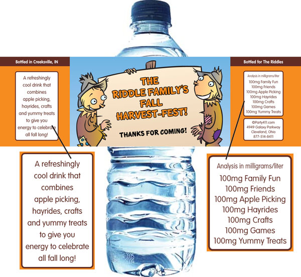 Harvest Party Water Bottle Label