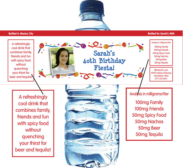 Fiesta Party Theme Water Bottle Label
