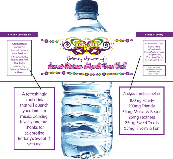 Mardi Gras Ball Water Bottle Label