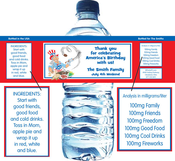 American Patriotic BBQ Water Bottle Label