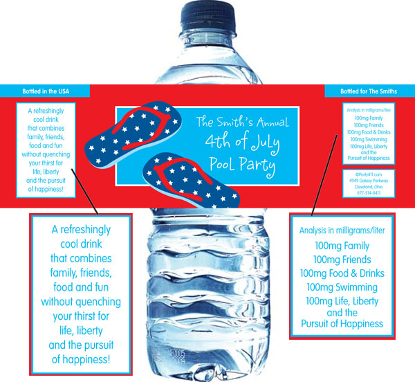 Patriotic Flip Flops Water Bottle Label