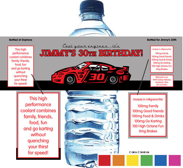 Racing Party Water Bottle Label