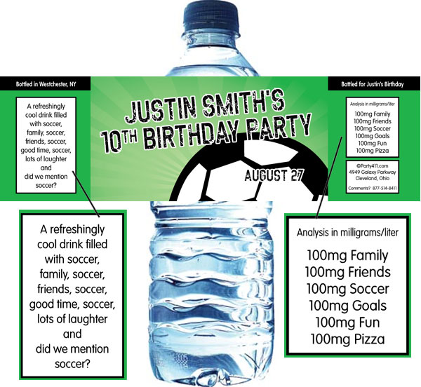 Soccer Ball Party Water Bottle Label