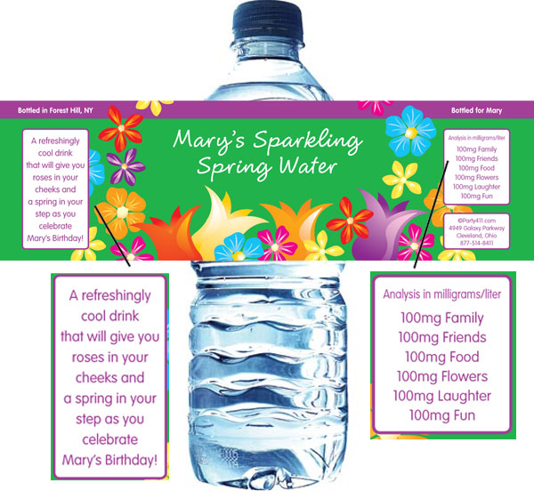 Bright Spring Flowers Water Bottle Label
