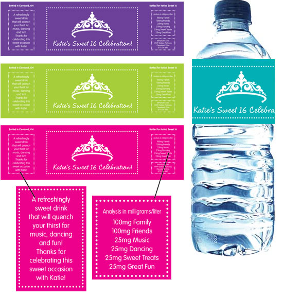 Tiara Sweet 16 Water Bottle Label