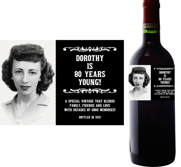 A Vintage Birthday Milestone Photo Label, Wine and Champagne
