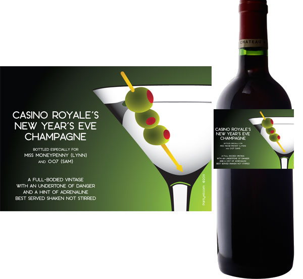 Casino Royale, Martini Theme Wine Champagne Bottle Label