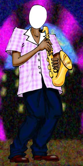 Jazz Player Photo Op, Pink Shirt
