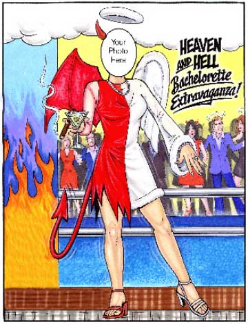 Bachelorette Party Semi Custom Caricature, Heaven and Hell