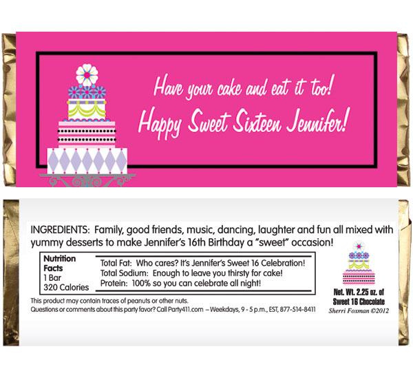 Birthday Cake Sweet 16 Theme Candy Bar Wrapper