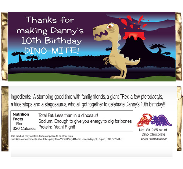 Dinosaur Theme Candy Bar Wrapper