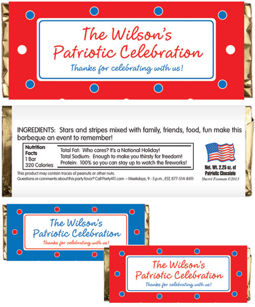 Polka Dot Patriotic Theme Candy Bar Wrappers