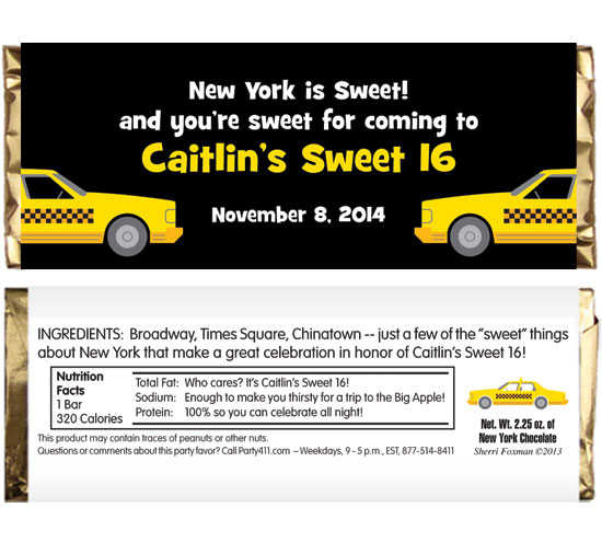 New York Taxis Theme Candy Bar Wrapper