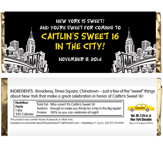 New York Party Theme Candy Bar Wrapper