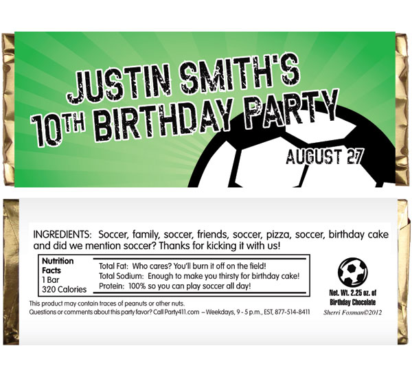 Soccer Ball Party Theme Candy Bar Wrapper