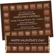 Valentine's Day chocolate theme invitations and party favors