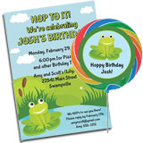 Frog theme birthday invitation and kids party favors