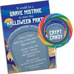 Halloween tombstone theme invitations and party favors