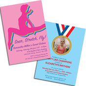 Gymnastics theme invitations and favor