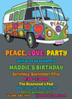 Hippie Bus theme invitations and favors