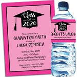 Pink theme graduation cap invitation and favors