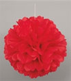Red hanging paper puff ball