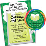 St. Patrick's Day Green Beer theme invitations, favors and decorations