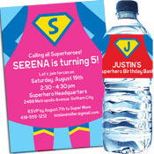 Superhero theme invitations and party favors