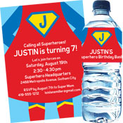 Superhero theme invitations and party favors