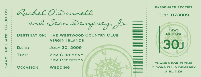 {Boarding Pass Wedding Invitation} Boarding Passes with Custom Stamps