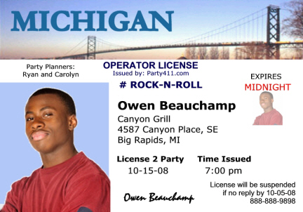 Michigan Driver's License Invitation, Sweet 16