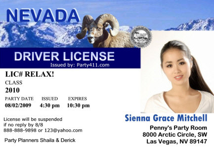 Nevada Driver's License Invitation, Sweet 16